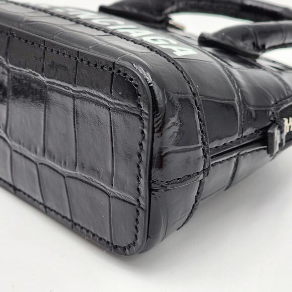 BALENCIAGA Black Calfskin Logo Crocodile Embossed Mini Ville Top Handle Bag XXS - Picture 6 of 16
